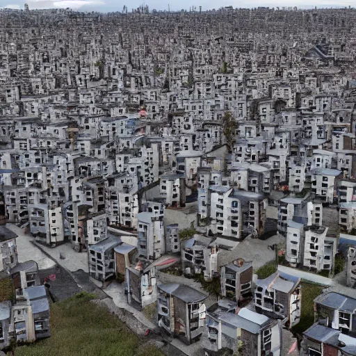 Prompt: The ghostly figure of a housing bloc on top of an abandoned construction site