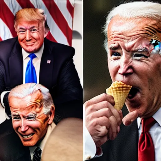 Image similar to trump licking a joe biden ice cream cone