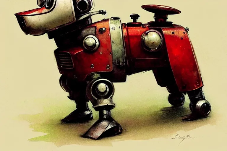 Image similar to adventurer ( ( ( ( ( 1 9 5 0 s retro future robot android dog. muted colors. ) ) ) ) ) by jean baptiste monge!!!!!!!!!!!!!!!!!!!!!!!!! chrome red