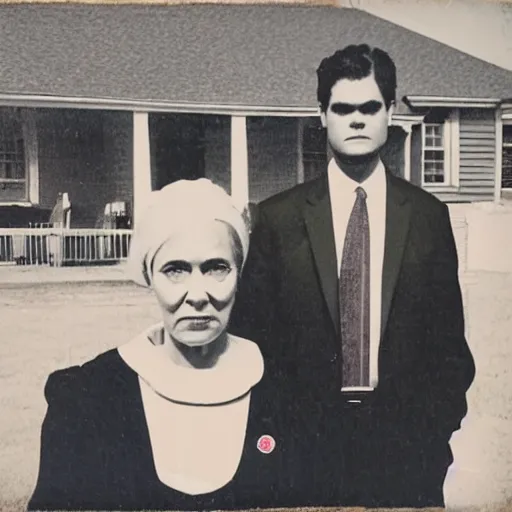 Image similar to american gothic with marjorie taylor green and matt gaetz,