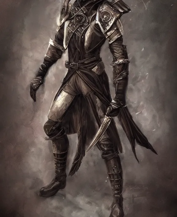 Image similar to humanoid male catfolk rogue, wearing leather armor, magic the gathering, fantasy