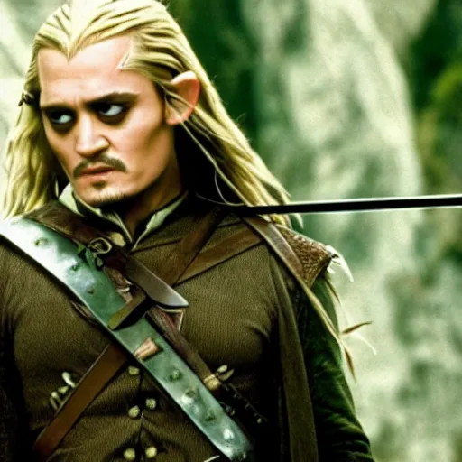 Image similar to A still of Johnny Depp as Legolas in Lord of the Rings (2001)