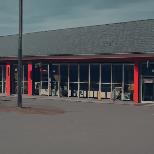 Prompt: cinematic still screenshot of the port byron travel plaza, shot by saul leiter, camera height 7 feet, moody cinematography, 2 4 mm anamorphic lens