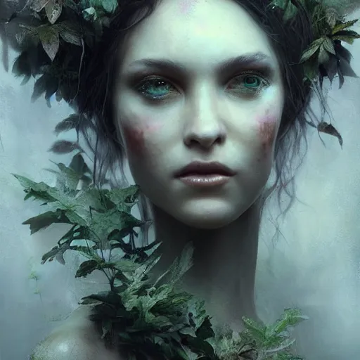 Image similar to photo realistic image of dryad, stunning 3 d render inspired art by istvan sandorfi and greg rutkowski, perfect facial symmetry, realistic, highly detailed attributes and atmosphere, dim volumetric cinematic lighting,