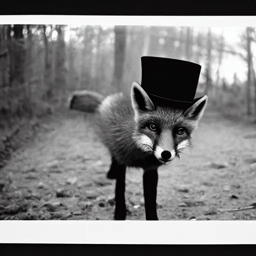 Image similar to 35mm photo of a fox with a top hat