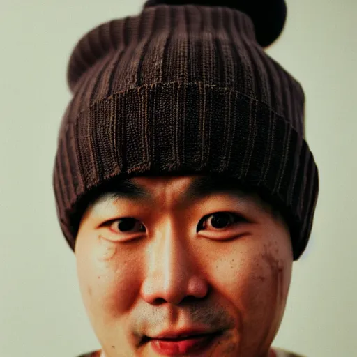 Image similar to photo of asian man wearing a beanie, cinestill, 8 0 0 t, 3 5 mm, full - hd