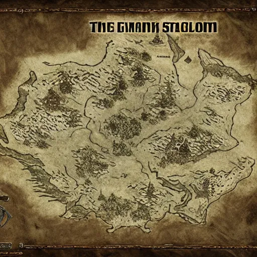 Image similar to Elder Scrolls Skyrim game screenshot of a large map on a table that is shaped like a fox