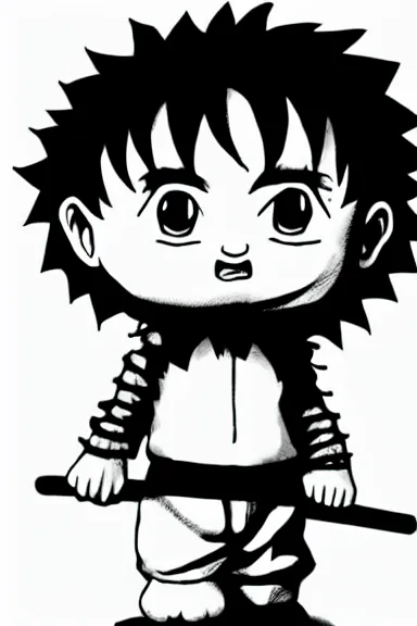 Image similar to attractive salvage little boy in lion suit, black and white artwork made by kentaro miura and yoshihiro togashi