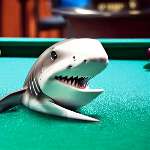 Prompt: a shark playing pool