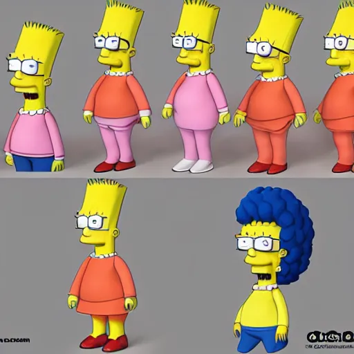 Image similar to christina hendricks as the simpsons characters, 3 d render, blender,