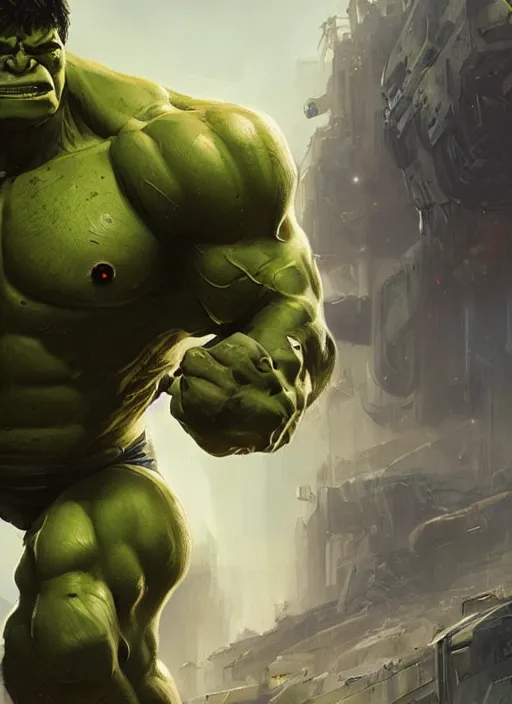 Image similar to cyborg hulk, greg rutkowski, 8 k, shallow depth of field, intricate detail, concept art,