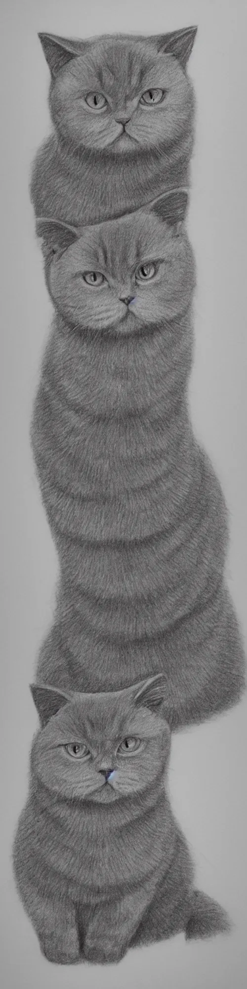 Image similar to pencil drawing of a cute semi - fat british shorthair cat