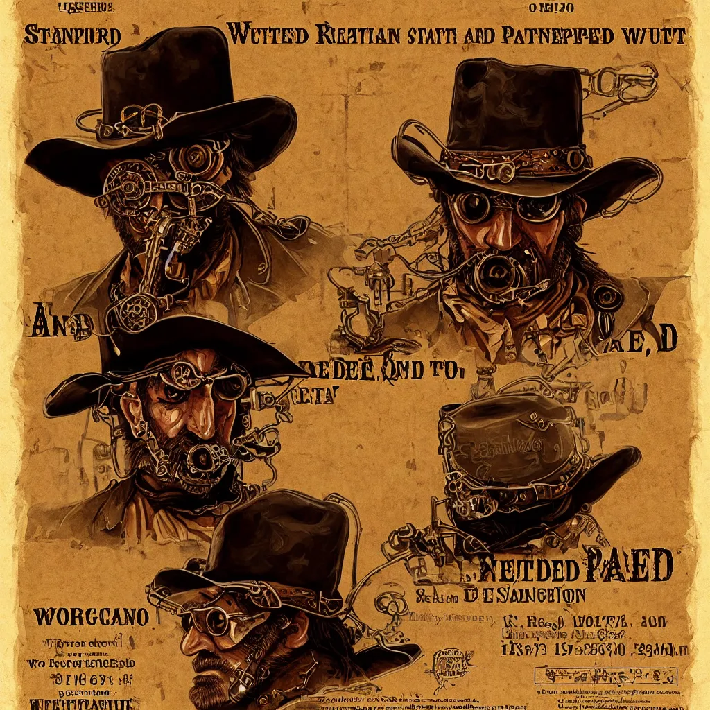 Image similar to steampunk spaghetti western wanted poster, wanted RANDEL BROTHERS dead or alive, elegant, highly detailed, digital painting, concept art, sharp focus, illustration, by Sergio Leone