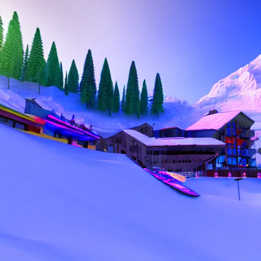 Image similar to : psychedelic ski resort, architectural plans hyper - realistic, detailed, render by c 4 d octane, unreal engine, 8 k 3 d render ray traceing