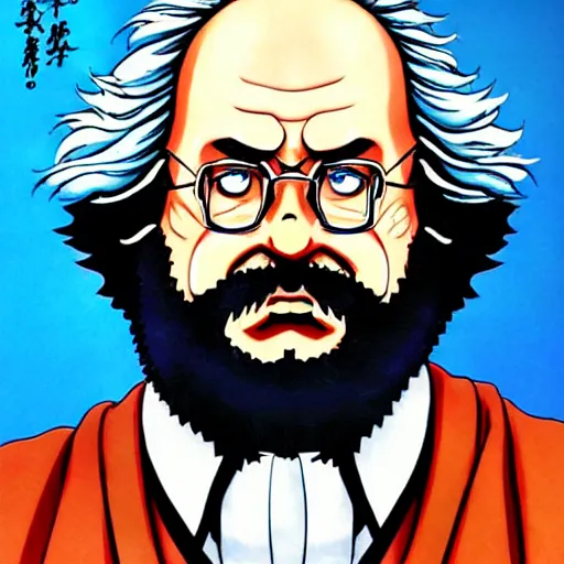 Image similar to beautiful amazing anime portrait painting of karl marx by hayao miyazaki, katsuhiro otomo, akira toriyama, satoshi kon, eiichiro oda, hideaki anno