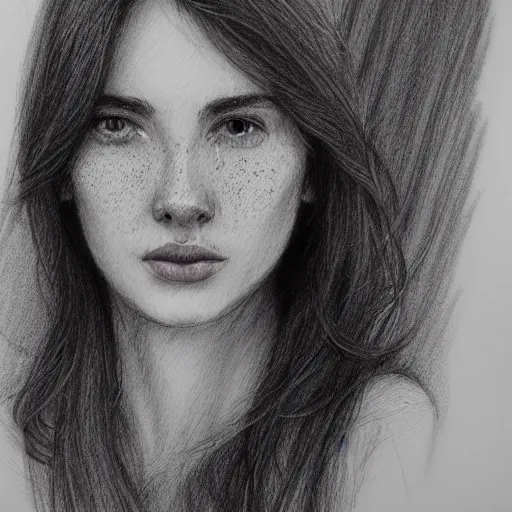 Image similar to beautiful young woman face with light freckles artist sketch closeup