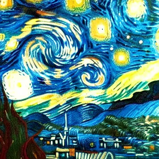 Image similar to tardis from doctor who exploding with a galaxy in the background, painting by vincent van gogh