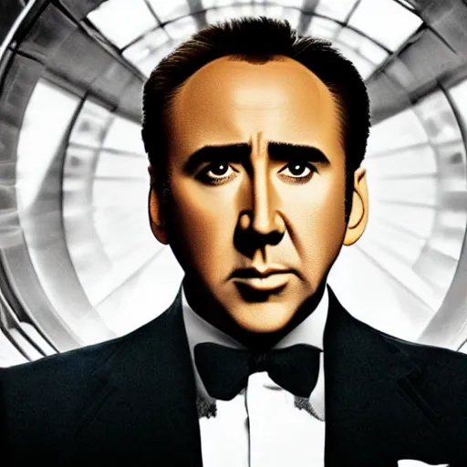 Prompt: Nicolas Cage as James Bond, Bond movie opening sequence