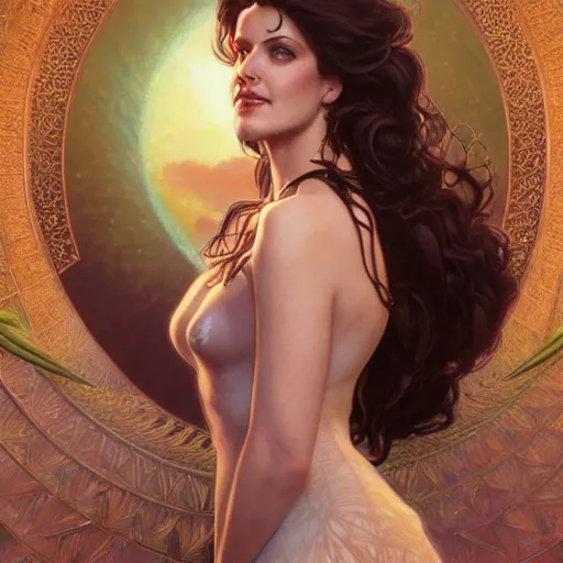 Image similar to ultra realistic illustration, deanna troi as persephone, intricate, elegant, highly detailed, digital painting, artstation, concept art, smooth, sharp focus, illustration, art by artgerm and greg rutkowski and alphonse mucha