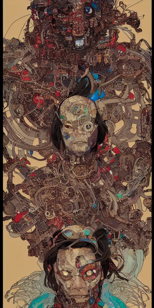 Image similar to cyberpunk oimmortal beast from chinese mythology cyborg portrait, illustration, pop art, splash painting, art by geof darrow, ashley wood, alphonse mucha, makoto shinkai