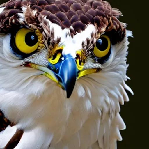 Image similar to extremely detailed cartoon osprey looking directly into camera