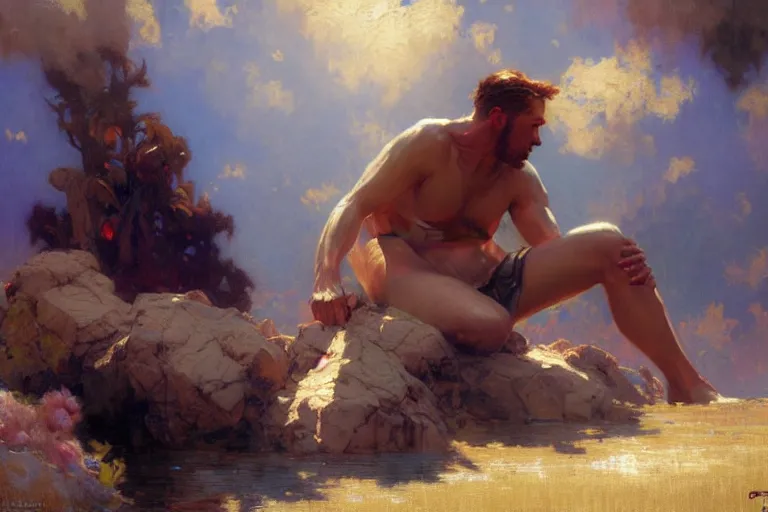 Prompt: vaporware, painting by gaston bussiere, craig mullins, j. c. leyendecker, tom of finland