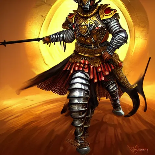 Prompt: a young black boy dressed like an african moorish warrior in gold armor and a crown with a ruby, charging through a dragons lair, for honor character digital illustration portrait design, by adi granov, dramatic lighting, wide angle dynamic action shot