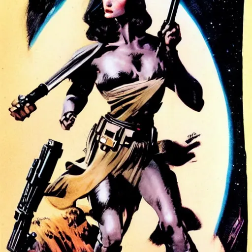 Prompt: starwars goddess perfect face coherent by frank frazetta