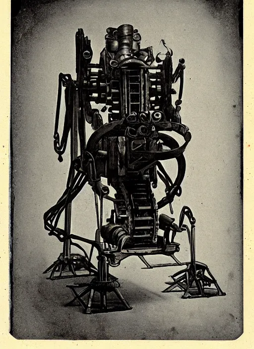 Image similar to 1 8 8 5 photo of a steampowered riveted glados from portal 2, daguerrotype, high quality