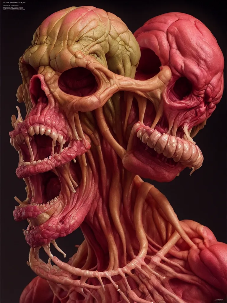 Prompt: hyperrealistic rendering, fat smooth cronenberg flesh monster skeletor by donato giancola and greg rutkowski and wayne barlow and zdzisław beksinski, product photography, action figure, sofubi, studio lighting, colored gels