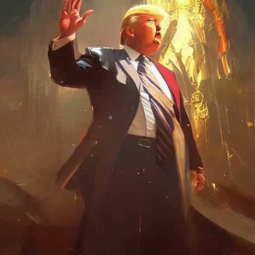 Image similar to god emperor donald trump in the style of craig mullins, greg rutkowski, peter mohrbacher, and drew struzan. epic, majestic, awe inspiring, god rays, fissures, divine, church painting, intricate armor, extreme detail, high octane,