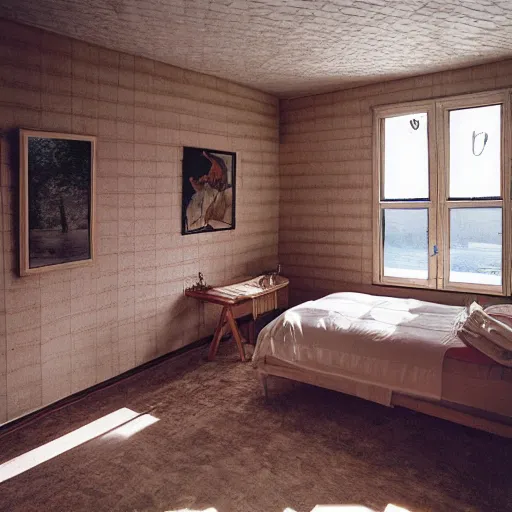 Image similar to a bedroom whose walls are made of clear water, photorealistic, 4 k, ultra - detailed, by alec soth