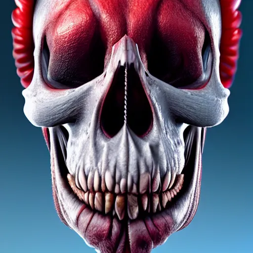 Prompt: hyper realistic skull with bull horns coming out of eye sockets, red, artstation, 8 k render, octane, fueled by caffeine : : tim burton