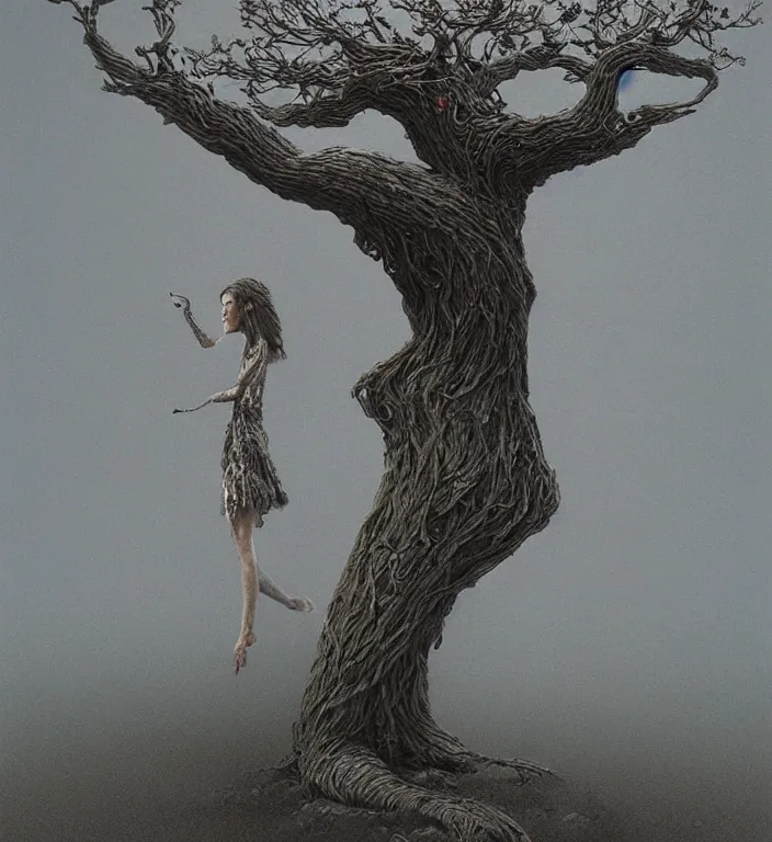 Prompt: anthropomorphic female apple tree, trending on artstation art by zdzislaw beksinski, highly detailed, cg society contest winner