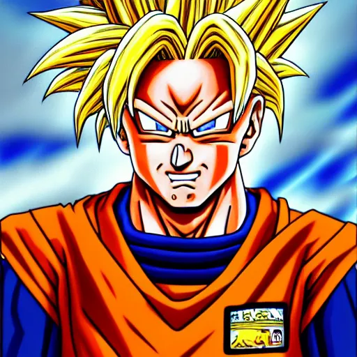 Image similar to ultra realistic portrait painting of joe biden as super saiyan goku, art by akira toriyama, 4 k, dragon ball artstyle, cel shaded, highly detailed, epic lighting