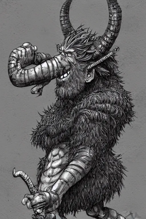 Image similar to hunched troll with a horn on his head, fantasy, highly detailed, digital art, sharp focus, trending on art station, kentaro miura manga art style