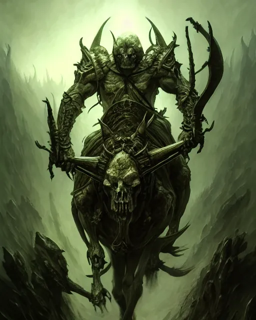 Image similar to concept art by artgerm, pestilence of the four horsemen of the apocalypse, soft green natural light, intricate, skulls of war, highly detailed dark art, digital painting, artstation, concept art, smooth, sharp focus, illustration, art by greg rutkowski and luis rollo and uang guangjian and gil elvgren, symmetry!