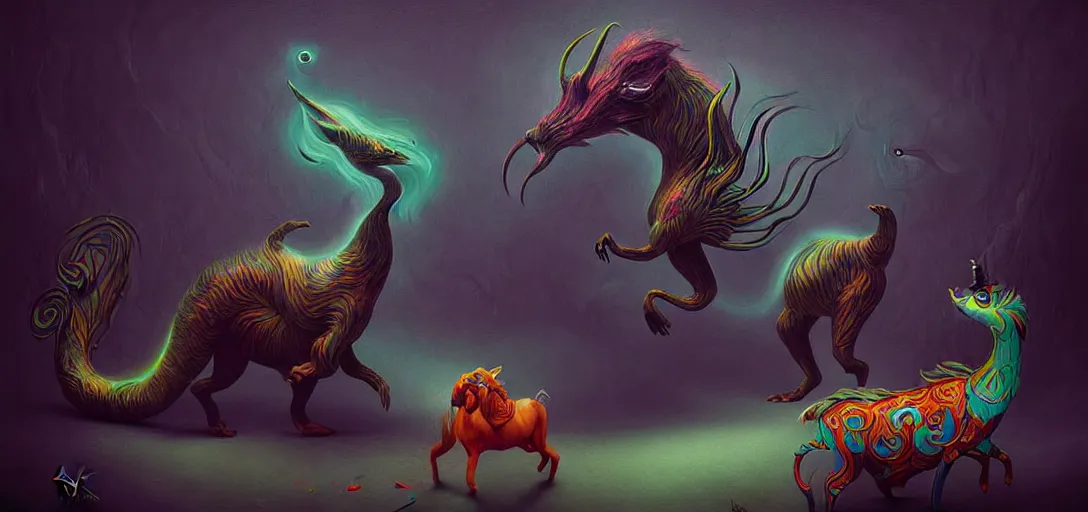 Image similar to strange mythical beasts of whimsy, surreal dark uncanny painting by ronny khalil