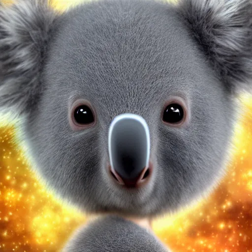 Image similar to a very cute galactic alien baby koala, photorealistic digital art, hyper detailed