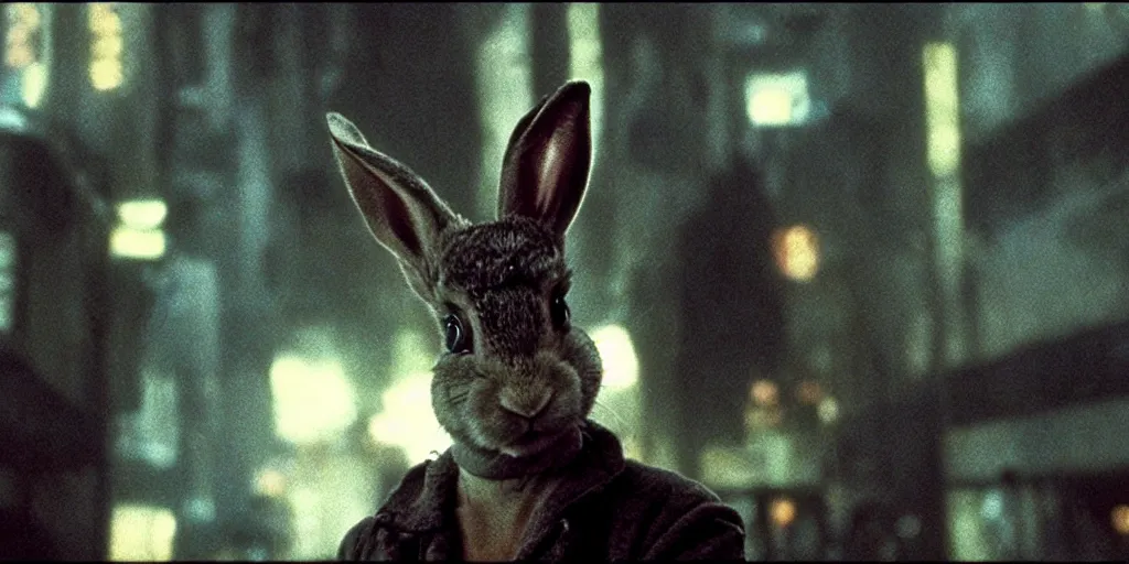 Image similar to a rabbit in the movie bladerunner, screenshot