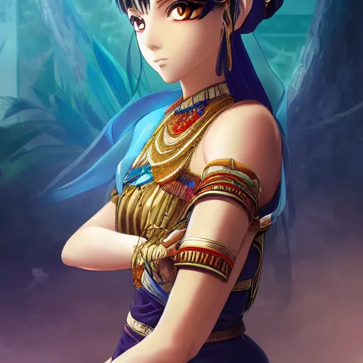 Prompt: portrait of cleopatra the last pharaoh, anime fantasy illustration by tomoyuki yamasaki, kyoto studio, madhouse, ufotable, square enix, cinematic lighting, trending on artstation