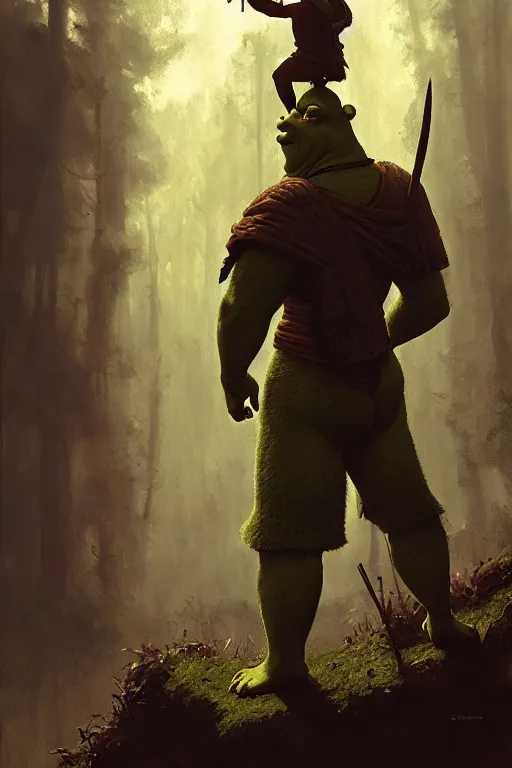 Image similar to shrek. the greatest warrior in the land by carl spitzweg, ismail inceoglu, vdragan bibin, hans thoma, greg rutkowski, alexandros pyromallis, perfect face, fine details, realistic shaded