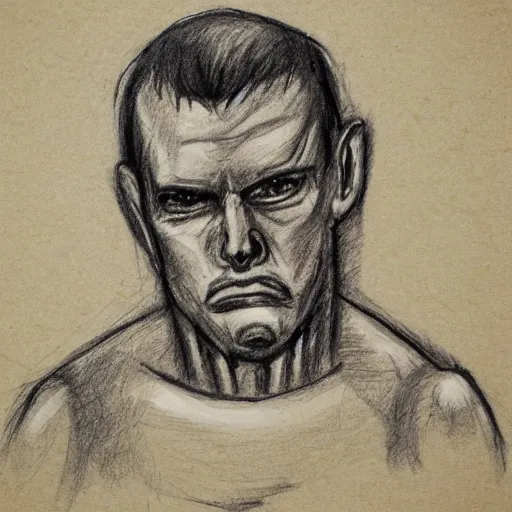 Prompt: sketch of an asylum prisoner, very devilish,