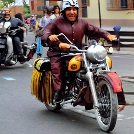 Image similar to Inca Atahualpa riding a motorcycle