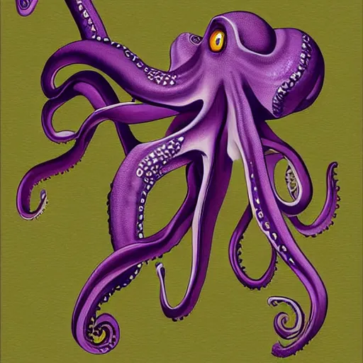 Prompt: Specualtive evolution paleoart with octopus using computer in the style of Emily Willoughby, expressive and beautiful digital art