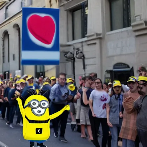 Image similar to minion labor strike protest realistic 8k