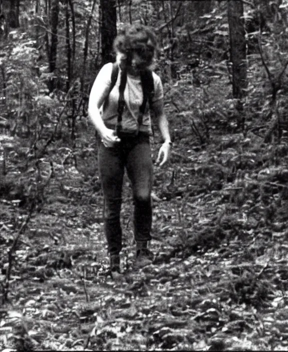 Image similar to a screen capture of found footage video left behind by a missing hiker in 1 9 8 6