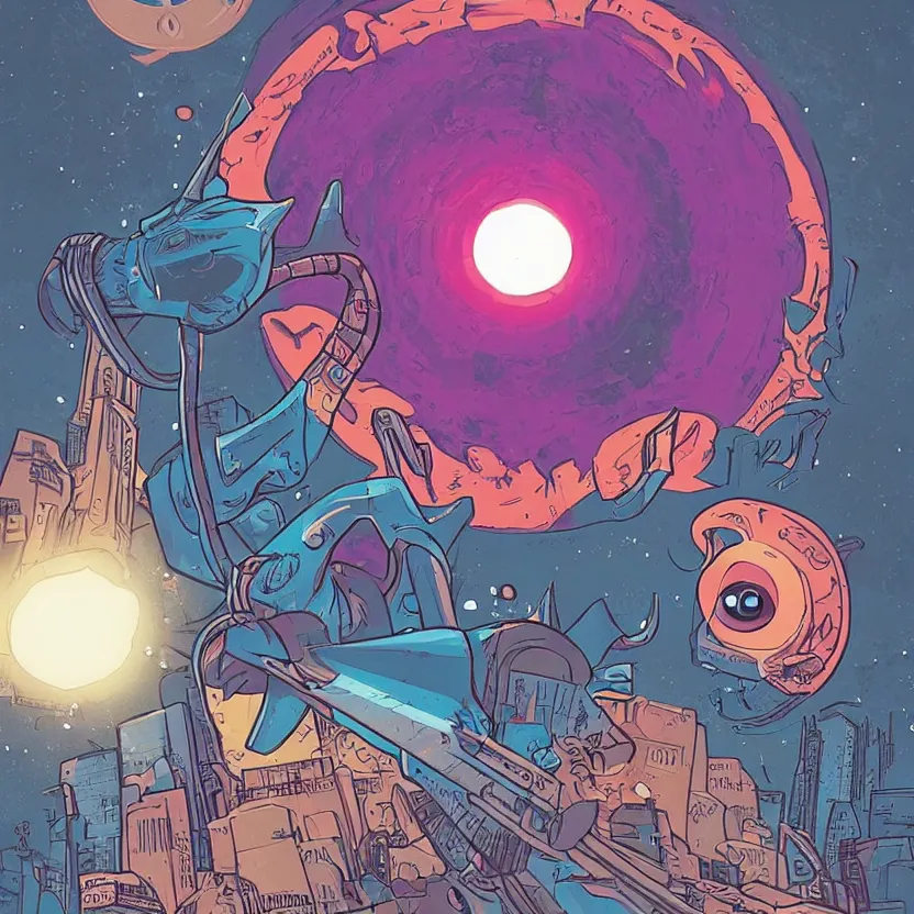 Image similar to giant evil eye charm, comic book cover art inspired by tim doyle and kurzgesagt