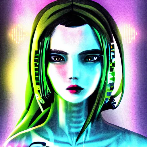 Prompt: cyberpunk girl, neon, digital art