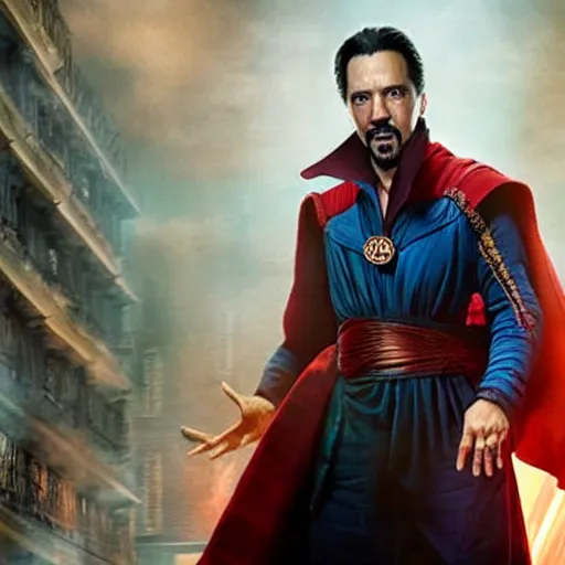 Prompt: A movie still of Lin-Manuel Miranda as Zombified version of Dr Strange, dynamic lighting, 8k, Heroic Pose, 2022 picture of the year